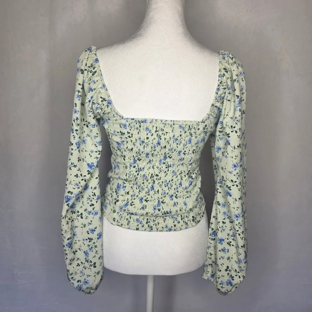 Abercrombie & Fitch Floral cottagecore lace up romantic Puff Sleeve top size XS